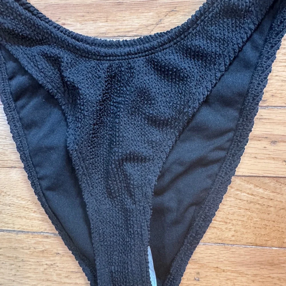 Wild Fable Black Smocked Extra High Leg Cheeky Bikini Bottom XS NWT